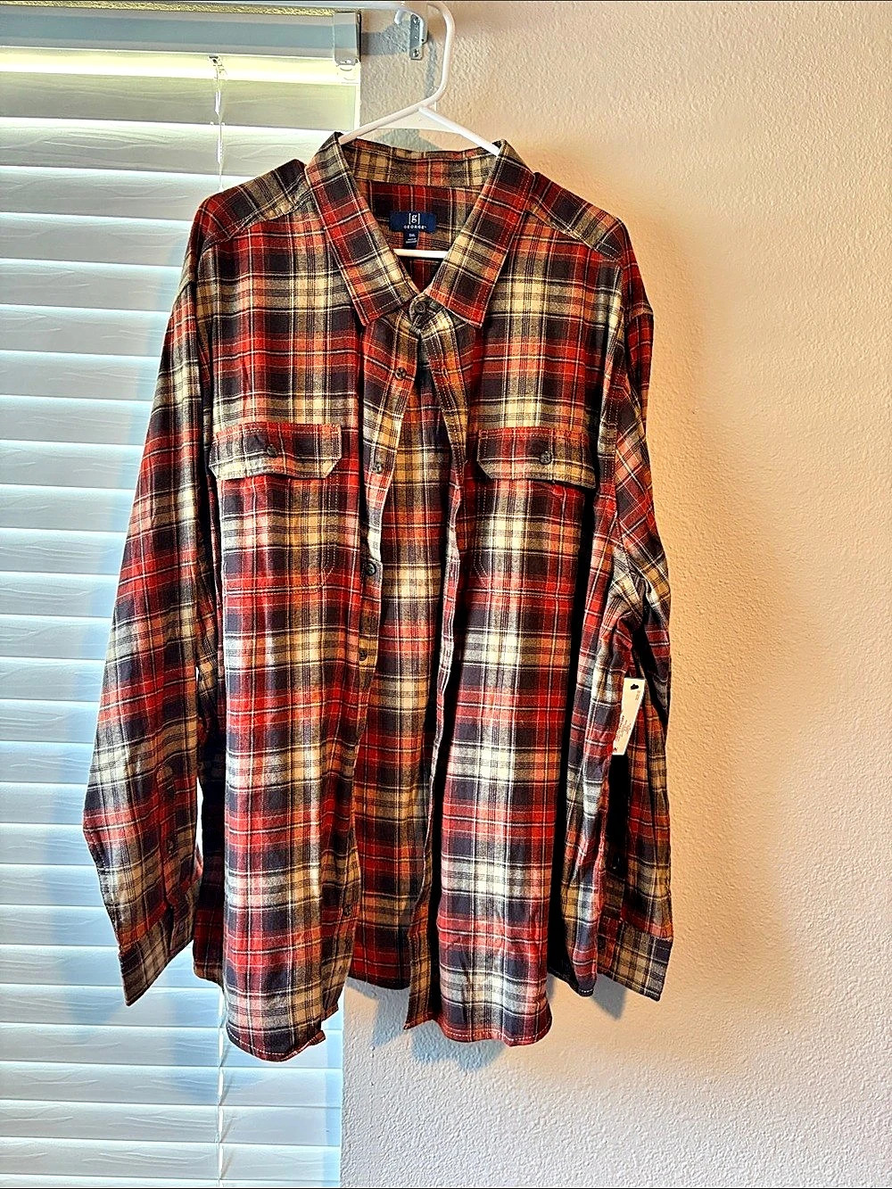 George Plaid Button Down Shirt in Red & Brown 3XL Like New
